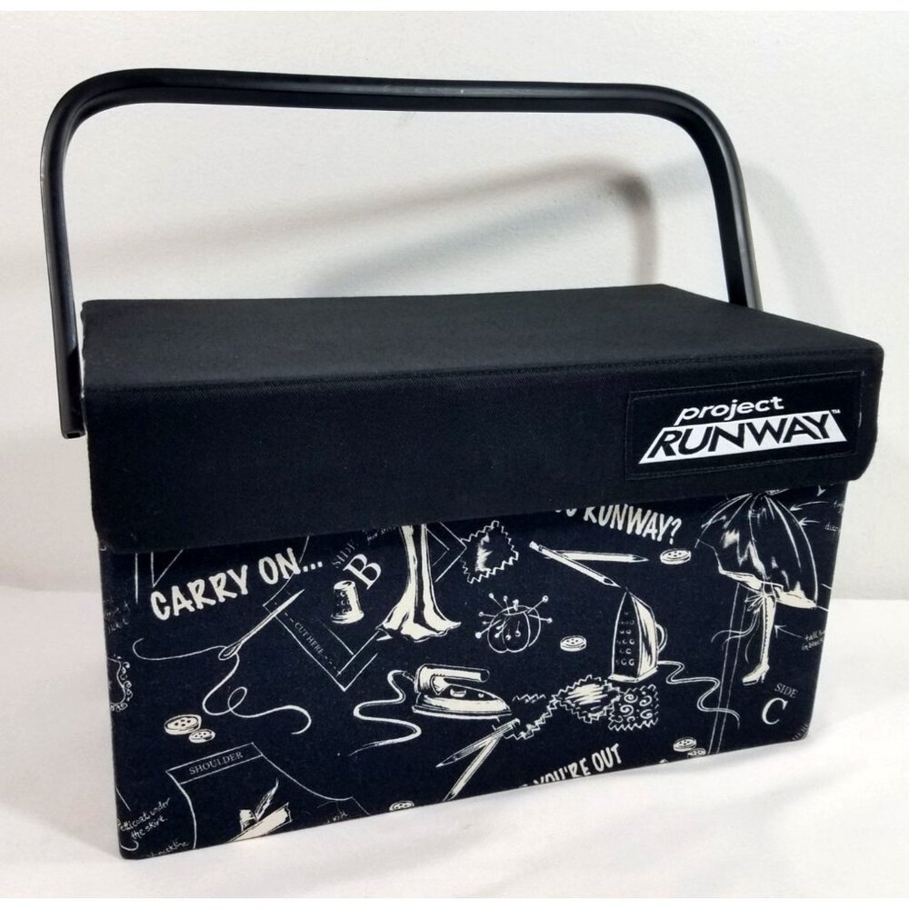 Project Runway Black & White Sewing Basket Case Organizer With Handle & Tray